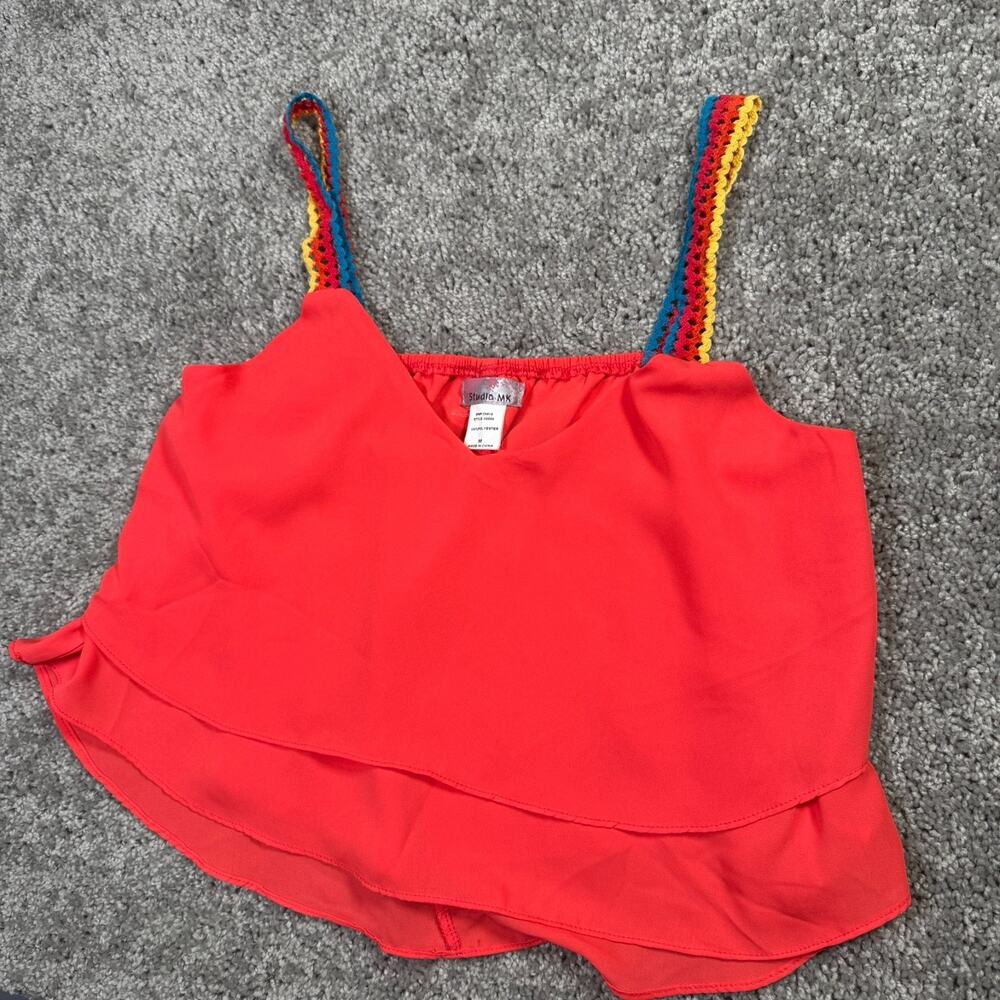 Vintage Studio MK 90's Y2K Womens Cropped Coral Rainbow Tank Top Vest Size Med - Picture 2 of 6